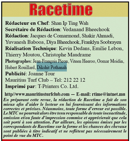 Official Photographer for Mauritius Turf Club & Racetime Magazine