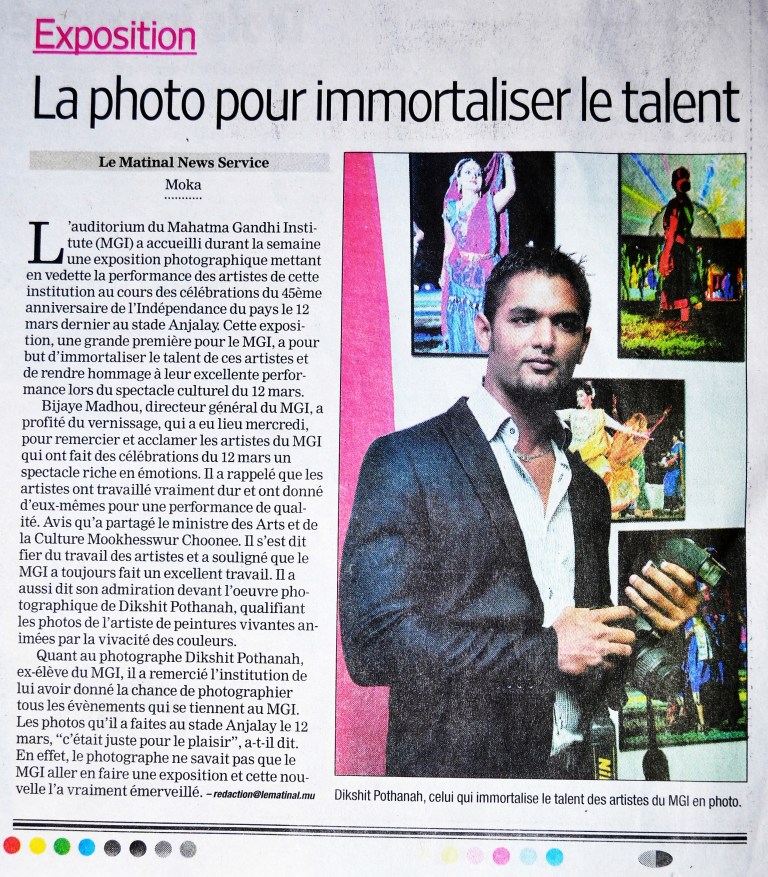 EXPOSITION DE DIKSH POTTER: La photo pour immortaliser le talent